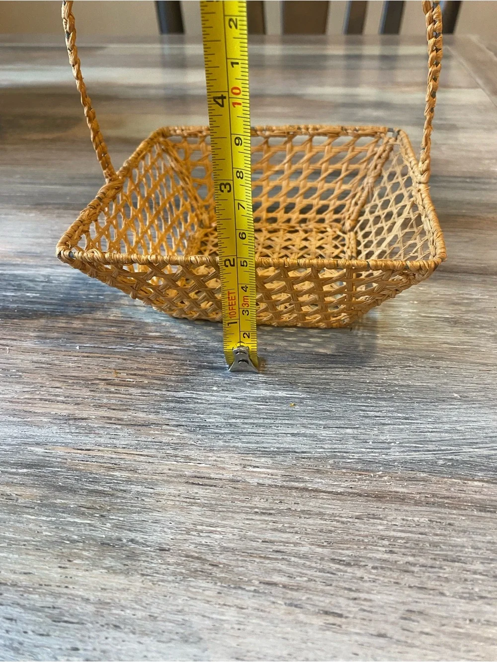 Handcrafted Square Basket Open Hexagonal Weave Handle Vintage Folk Art Primitive
